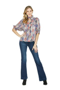Jade Melody Tam High Neck Puff Sleeve Top