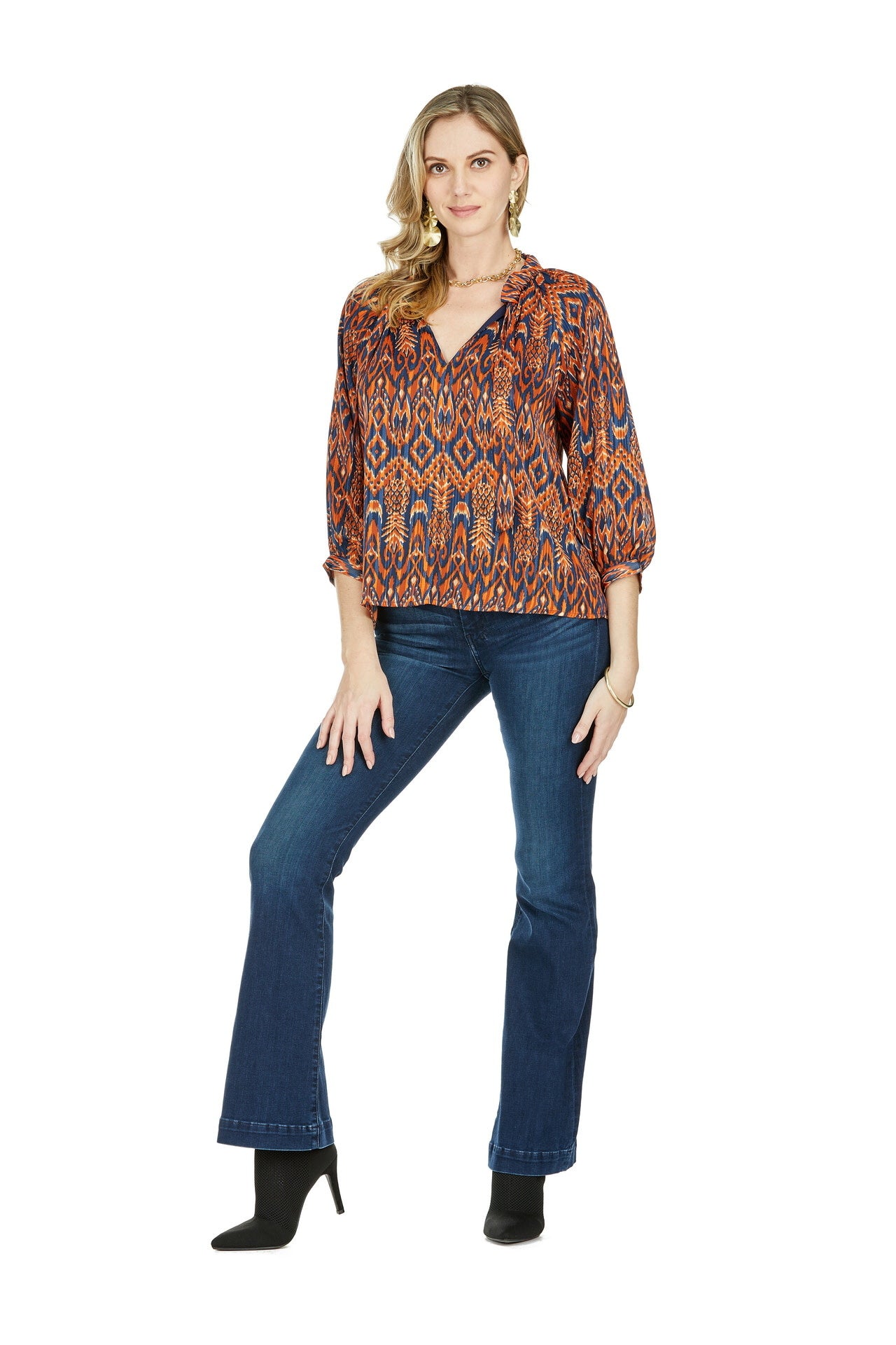 Jade Melody Tam Ruched Neck Peasant Top