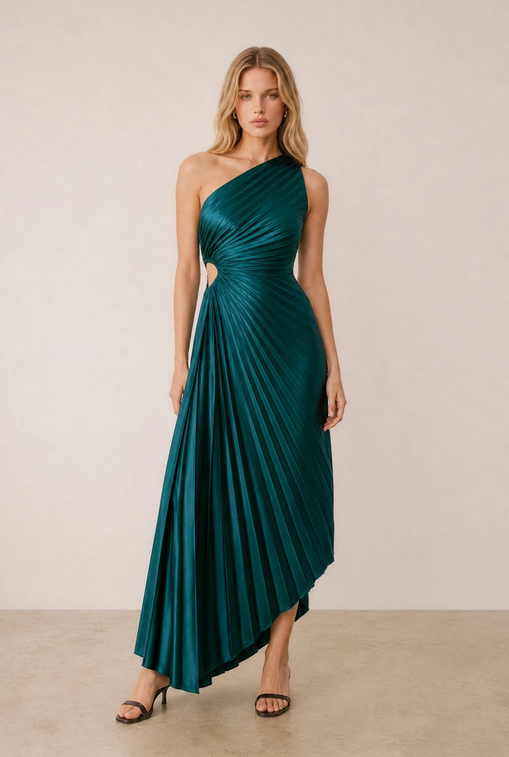 Dress Forum - Satin One Shoulder Asymmetrical Pleated Dress