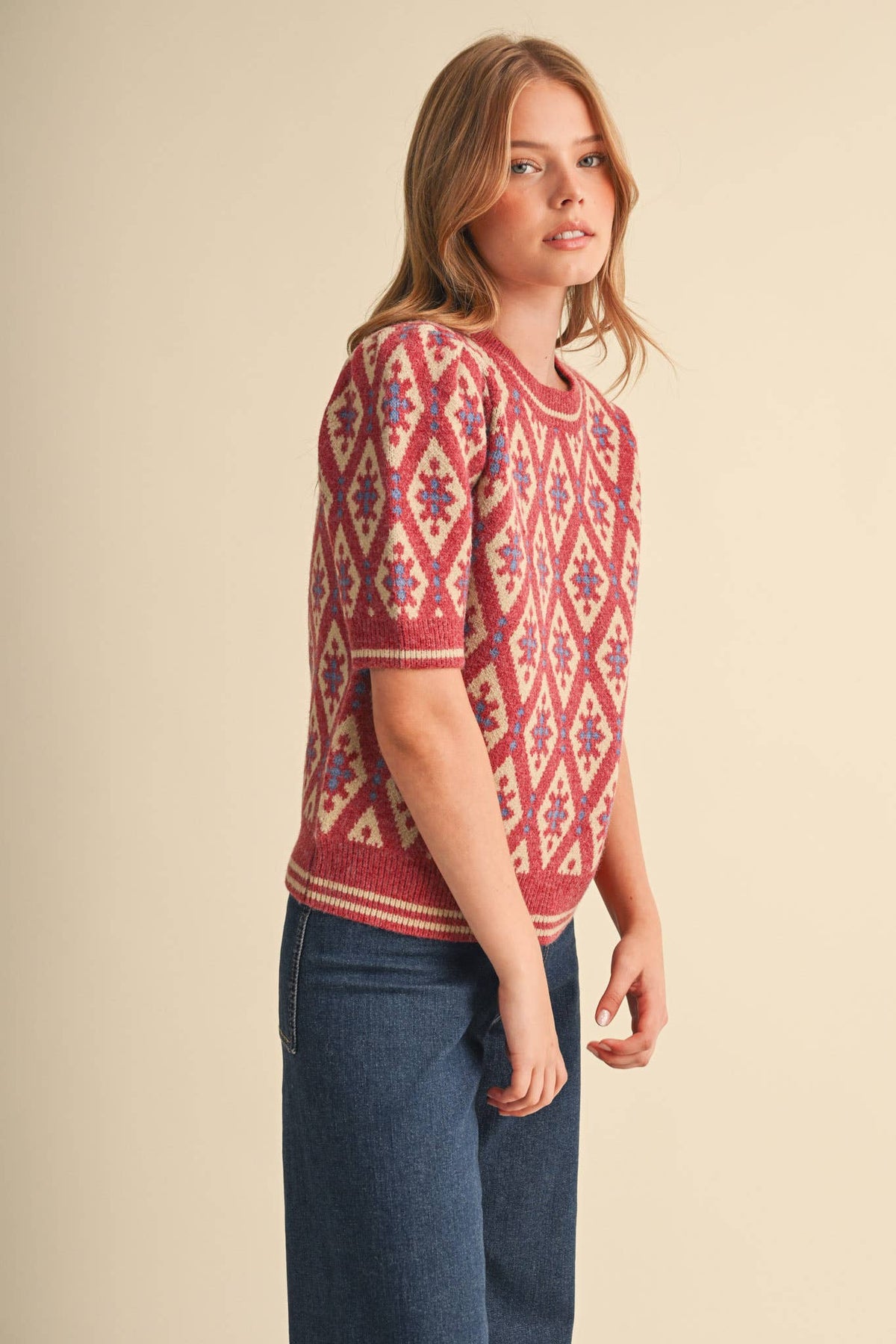 &MERCI - Geometric short sleeve sweater