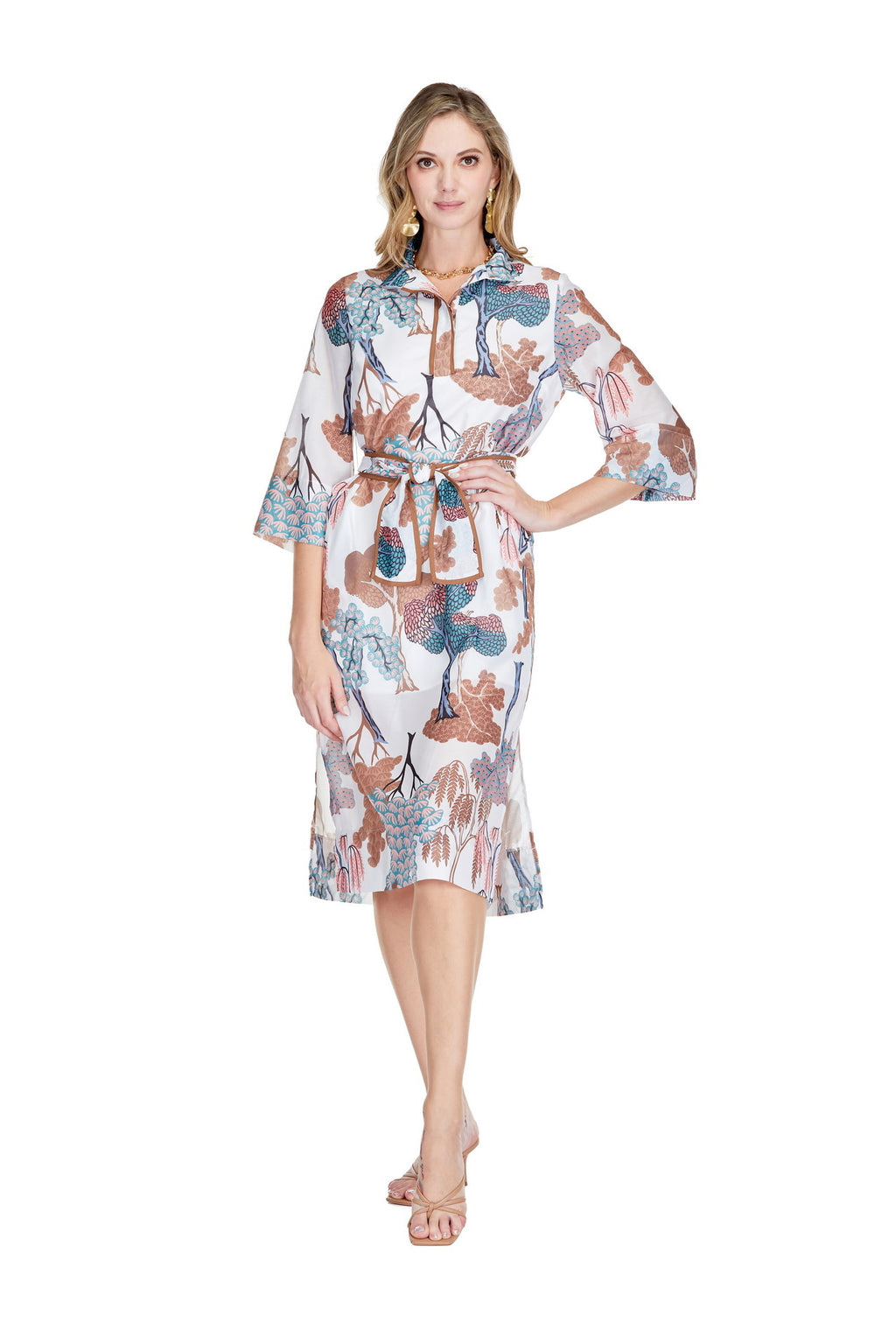 Jade Melody Tam Stand Collar Trim Midi Dress