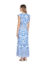 Joy Joy Ruched V-Neck Ruffles Maxi Dress