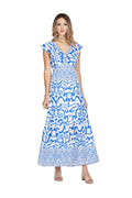 Joy Joy Ruched V-Neck Ruffles Maxi Dress