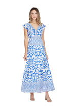 Joy Joy Ruched V-Neck Ruffles Maxi Dress
