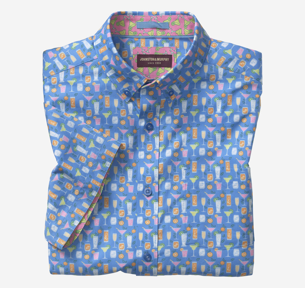 Johnston & Murphy Short Sleeve Printed Cotton Shirt