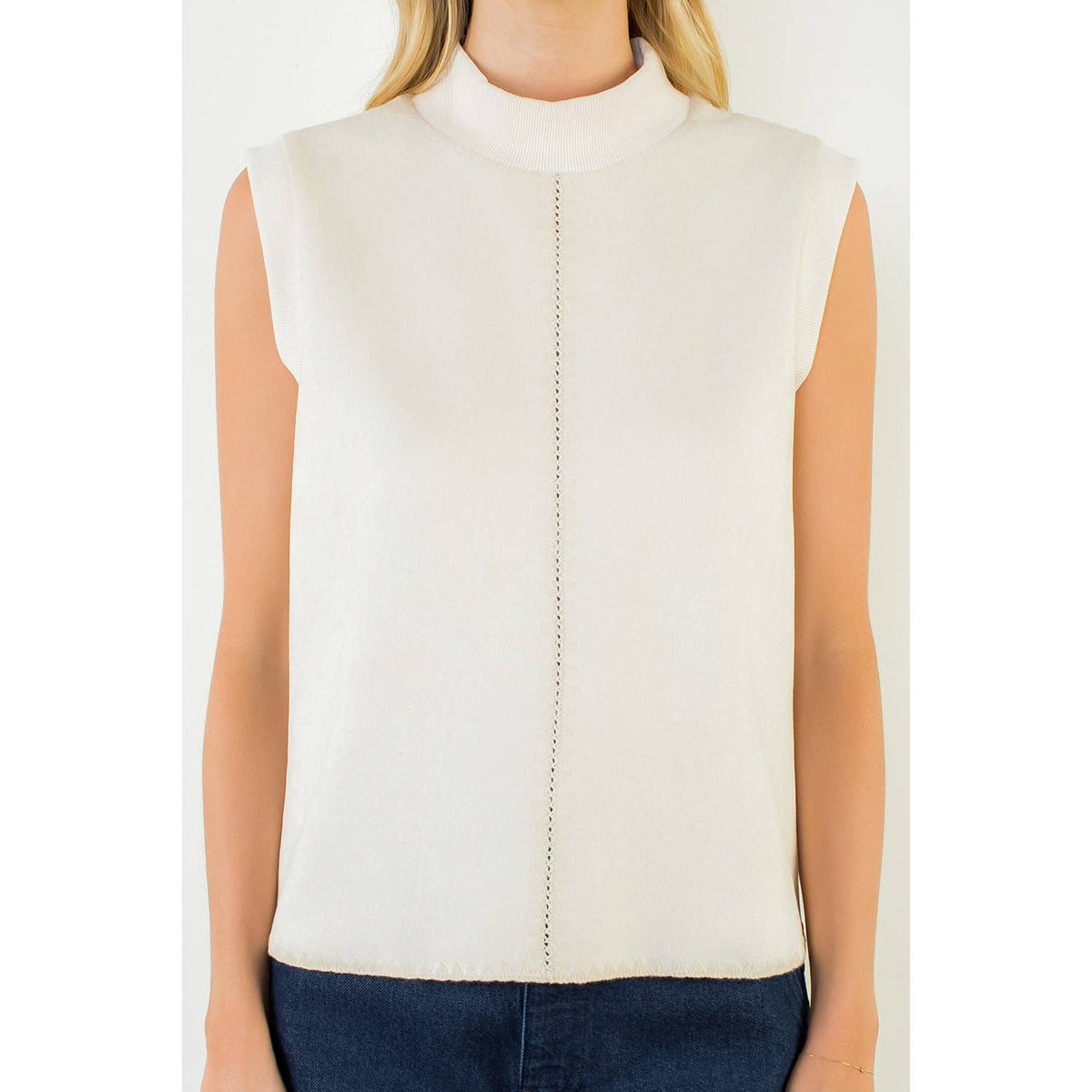 THML Sleeveless Suede Top With Stitching Detail