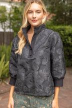 Voy Half Pearl Button Down Floral Jacquard Top