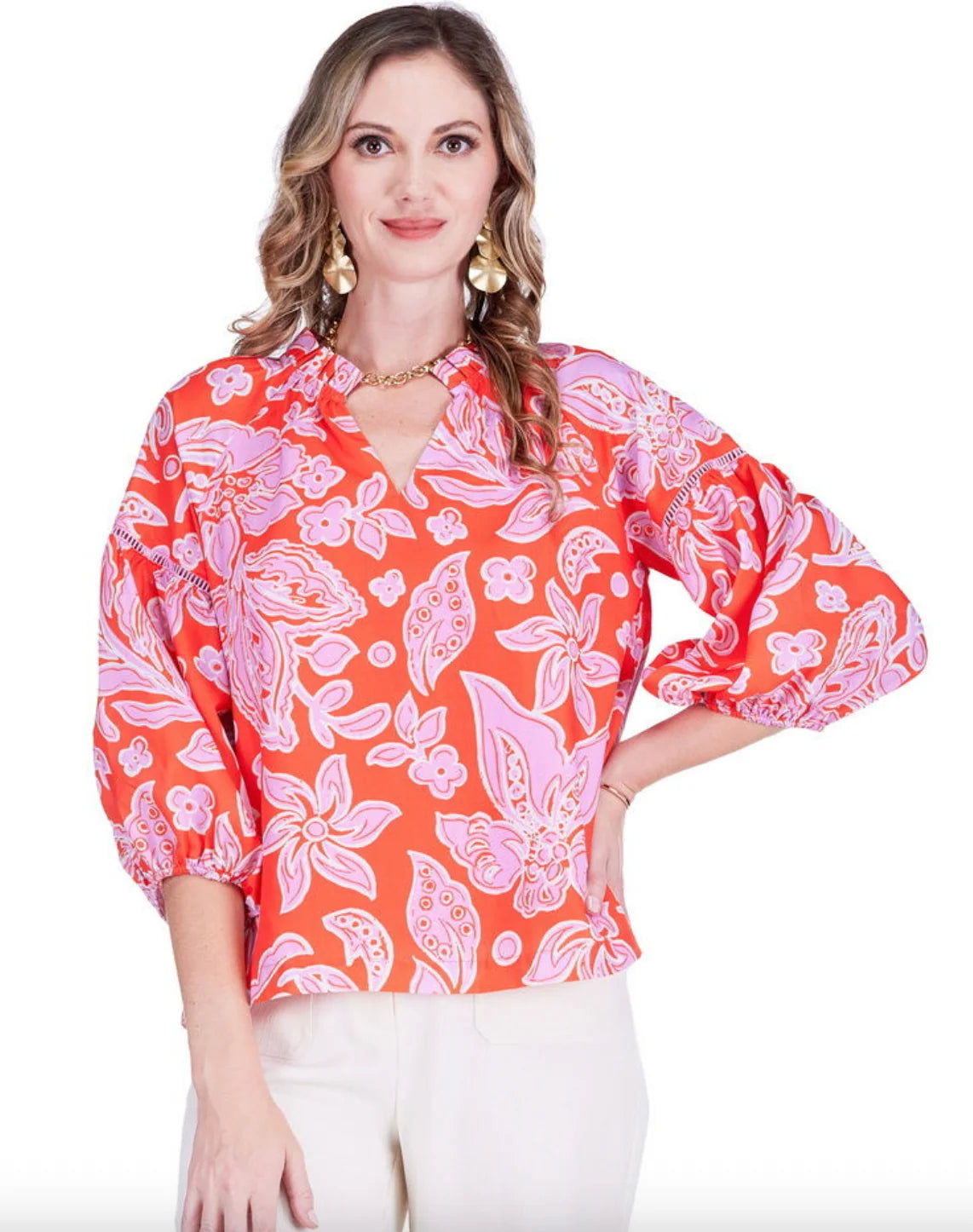 Jade Melody Tam Trimmed Peasant Top