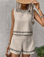 Rosa Clothing Boho Print Sleeveless Top Shorts Set Vest 2-Piece Set