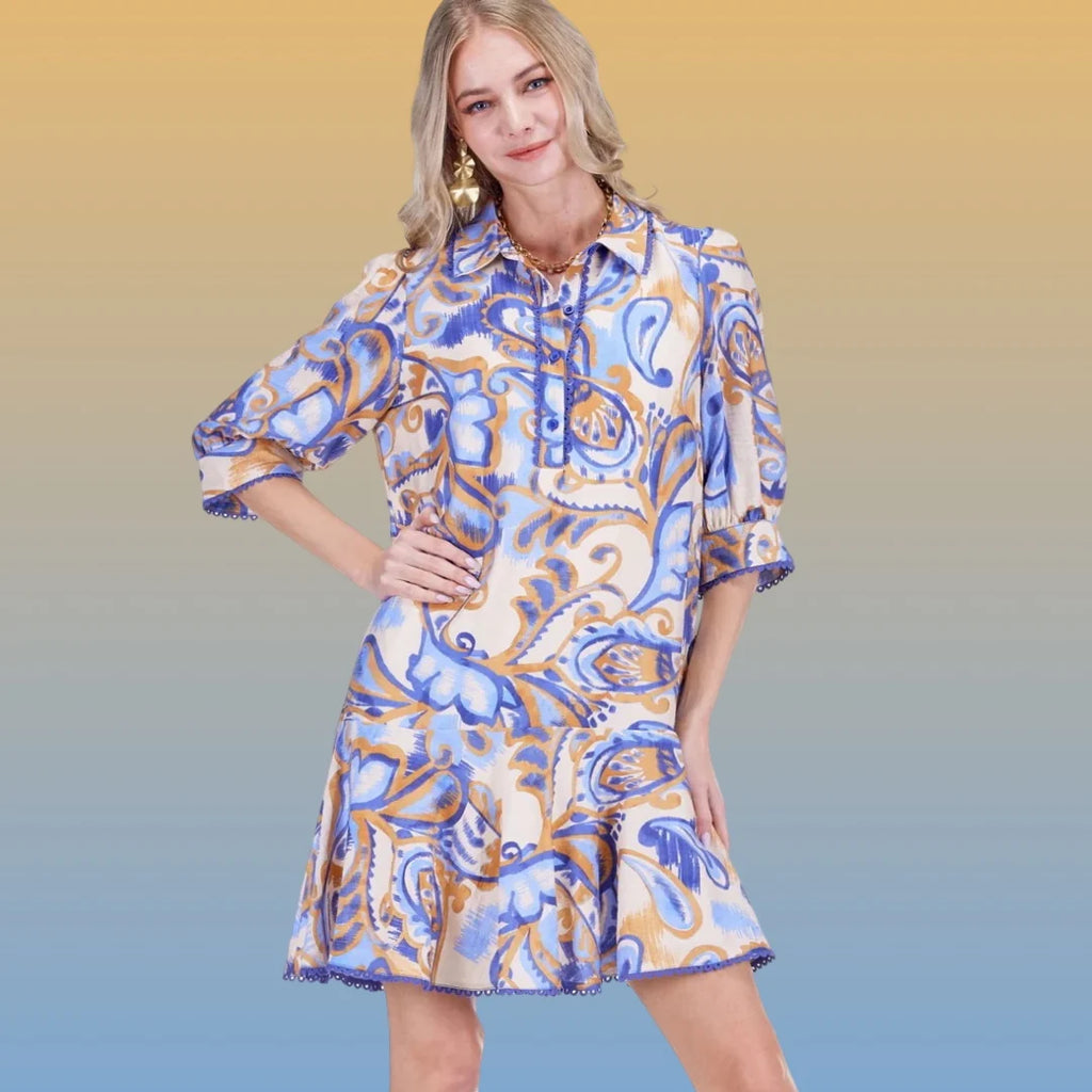 Joy Joy Placket Flared Hem Dress