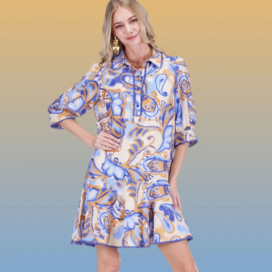 Joy Joy Placket Flared Hem Dress