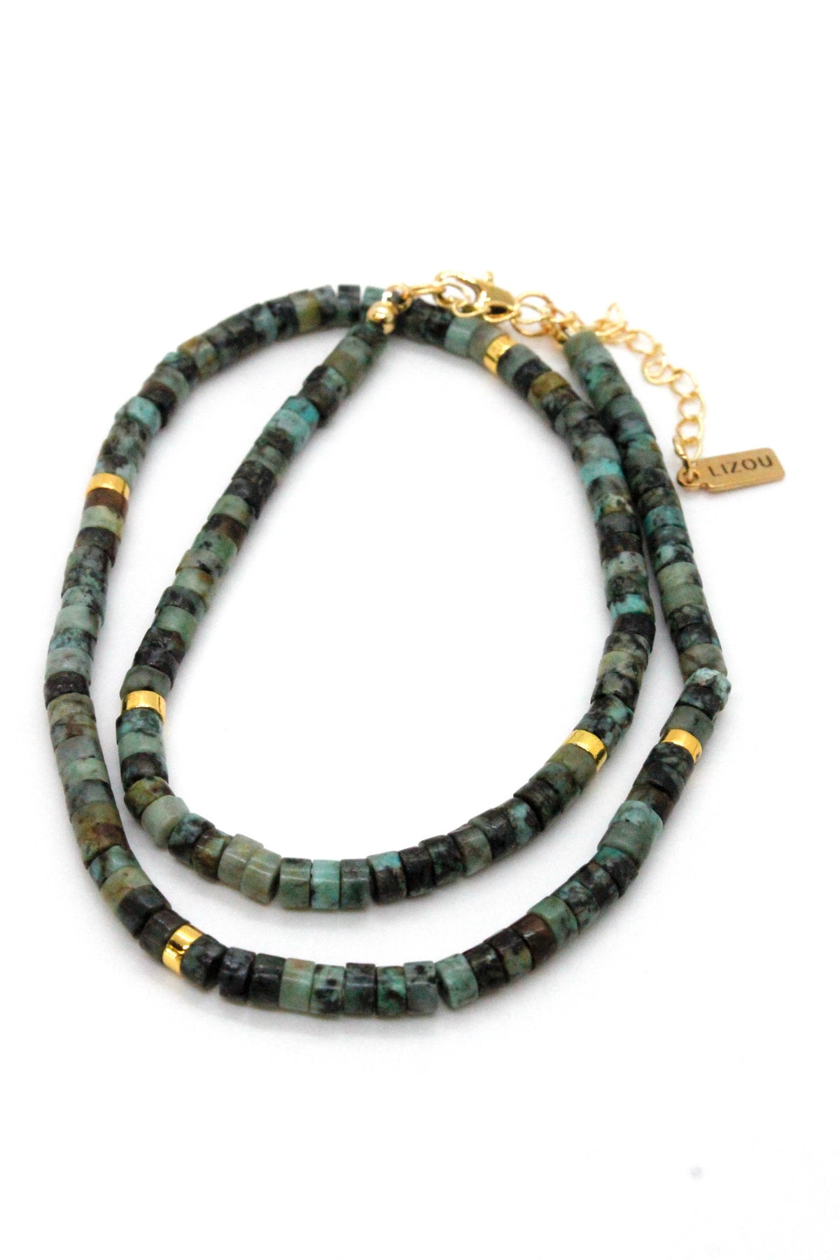 Lizou Natural Stone Short Necklace with Gold -Stone Collection