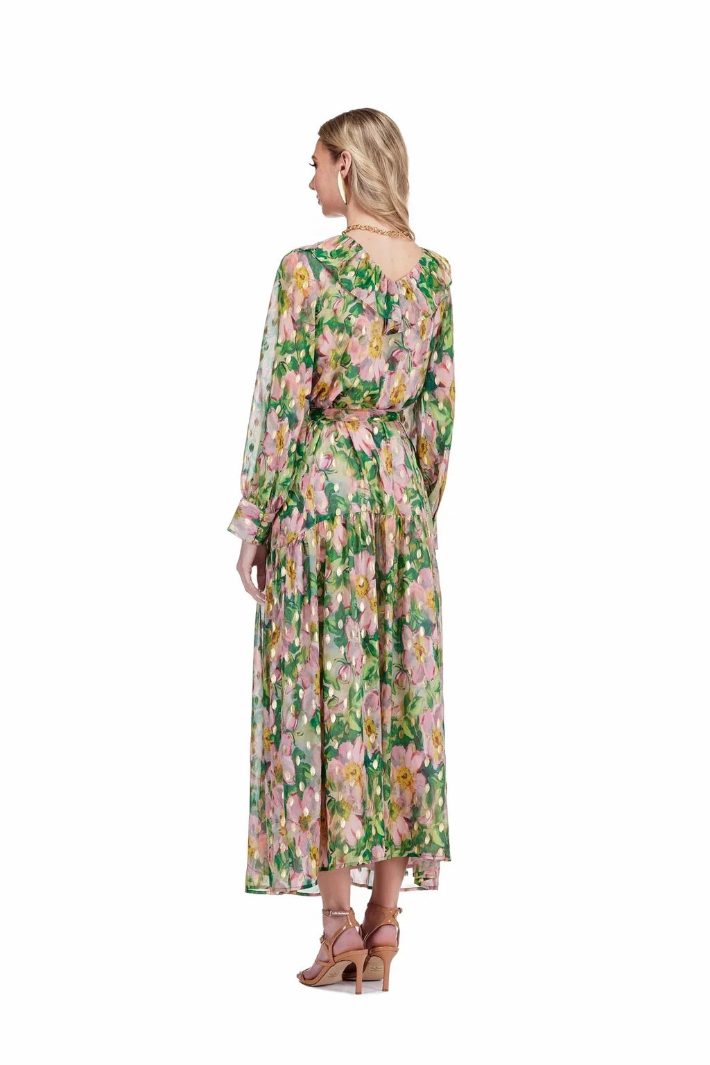Jade Melody Tam V-Neck Ruffles Maxi Dress