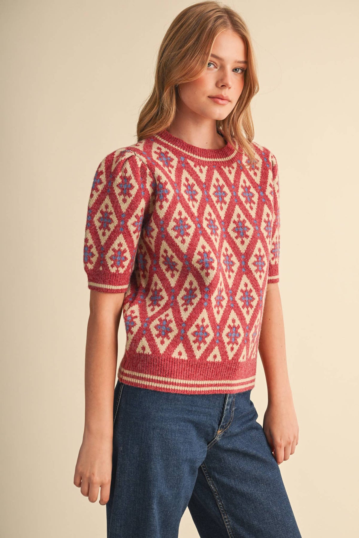 &MERCI - Geometric short sleeve sweater