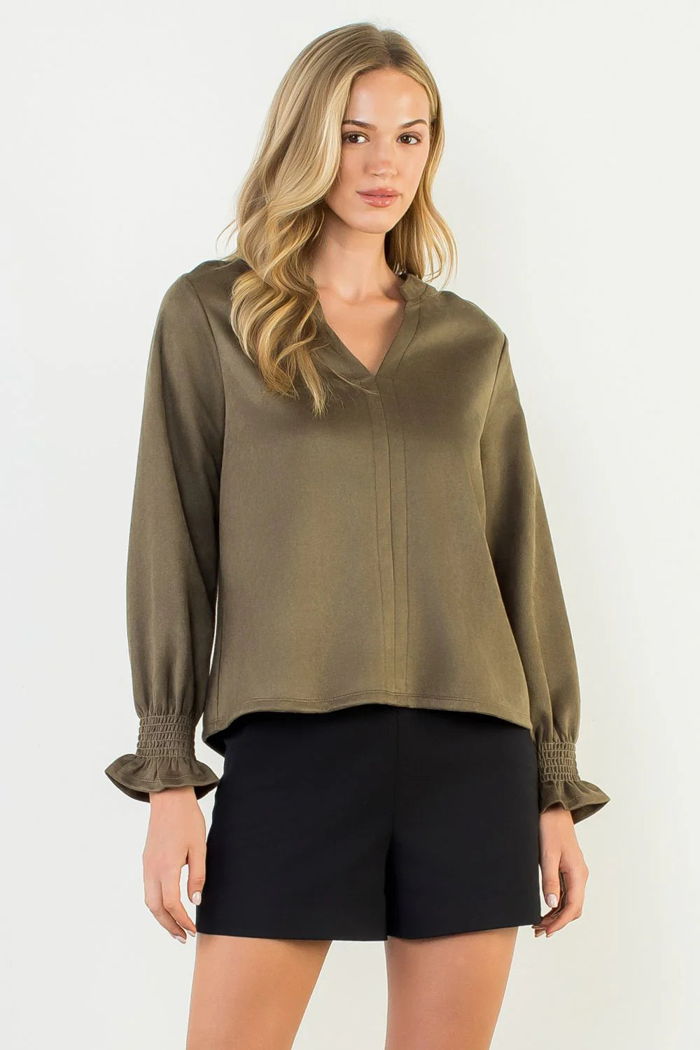 THML L/S Suede V-Neck Top