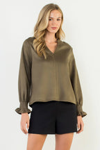 THML L/S Suede V-Neck Top