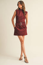 Mustard Seed - Belted Suede Mock Neck Dress