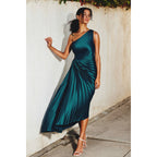 Dress Forum - Satin One Shoulder Asymmetrical Pleated Dress
