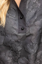 Voy Half Pearl Button Down Floral Jacquard Top