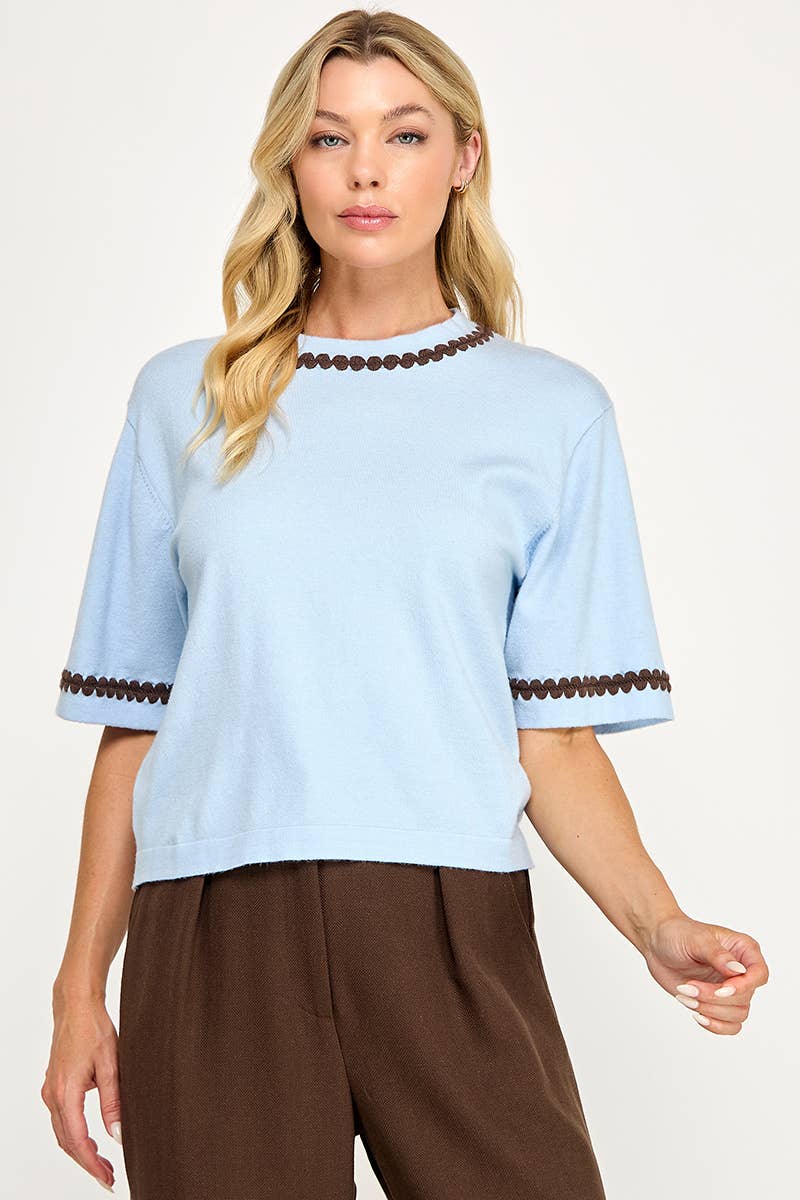 Ellison  Azure/coco Neck and Sleeve Contrast Stitching