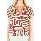 THML - Short Sleeve Pattern V-Neck Top