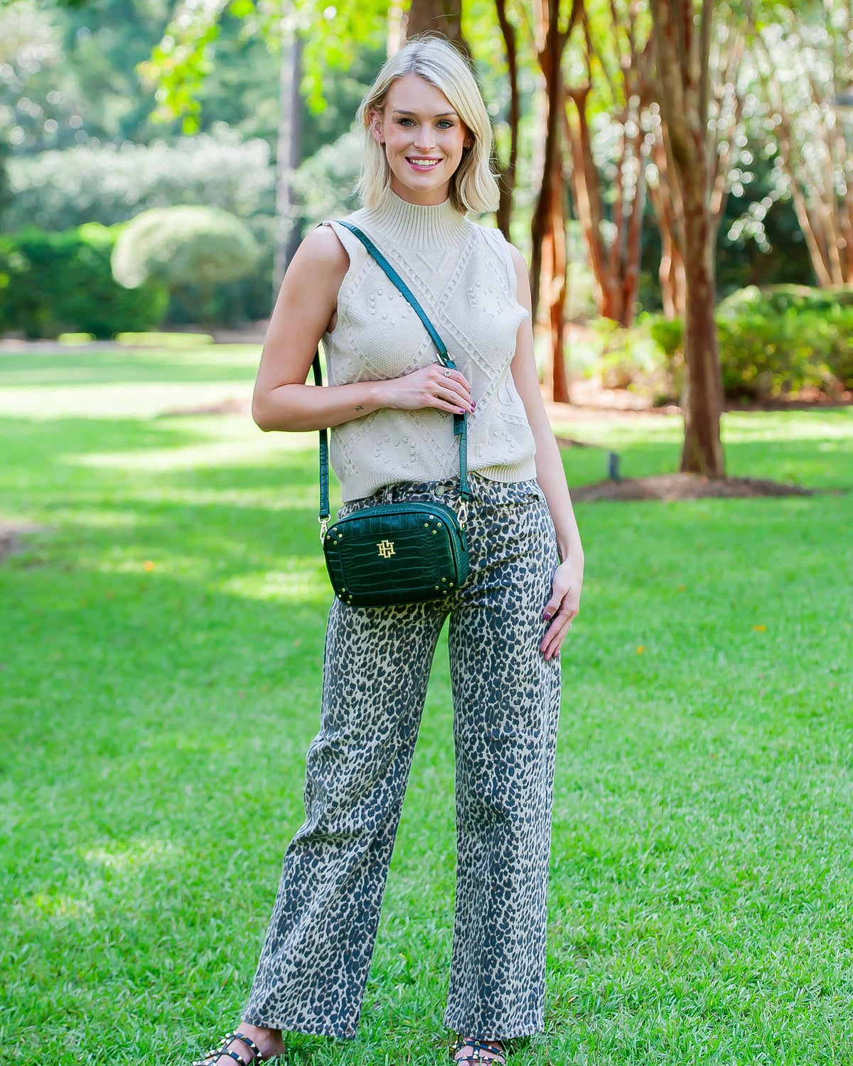 Caroline Hill - Sloane Studded Crossbody Hunter Green EC