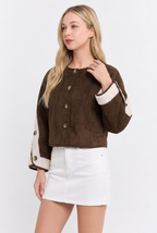 Camellia  Button-Front Cape Jacket with Shearling Details