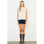 THML Sleeveless Suede Top With Stitching Detail