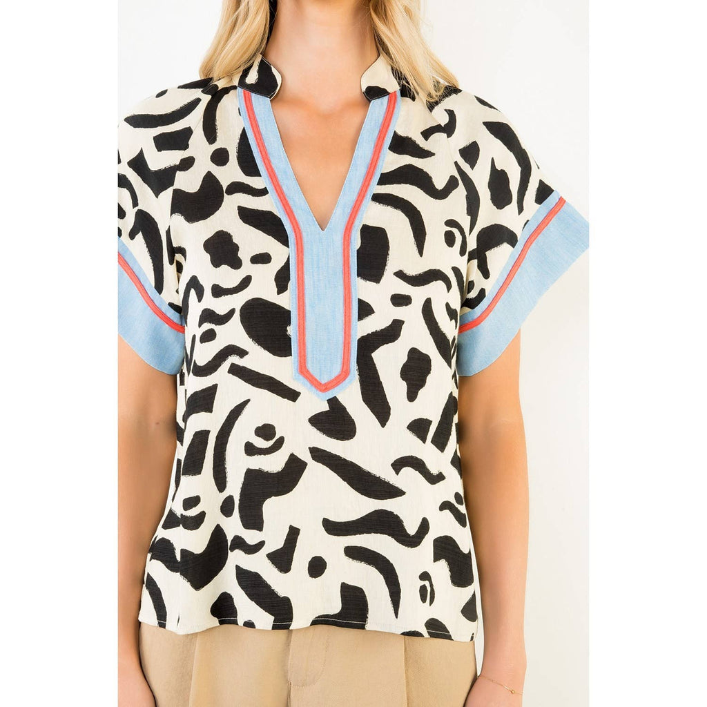 THML - Short Sleeve Abstract Pattern Top