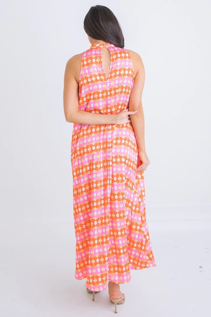 Karlie Retro Floral Mock Halter Maxi Dress