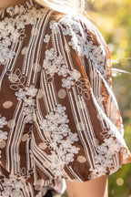 Voy Ruffle Neck Floral Embroidered Polkadot Top