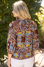 Voy Smocked Shoulder Detail Paisley Print Top