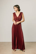 Dress Forum - Pleated Satin V Neck Maxi Dress