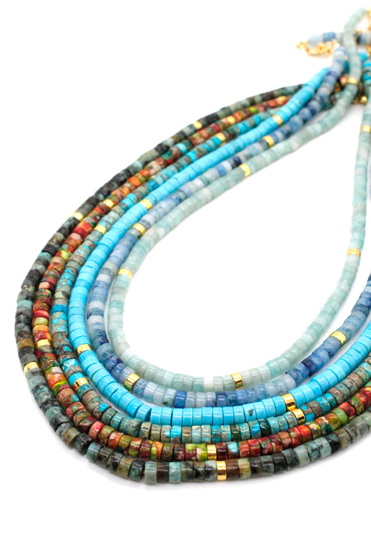 Lizou Natural Stone Short Necklace with Gold -Stone Collection