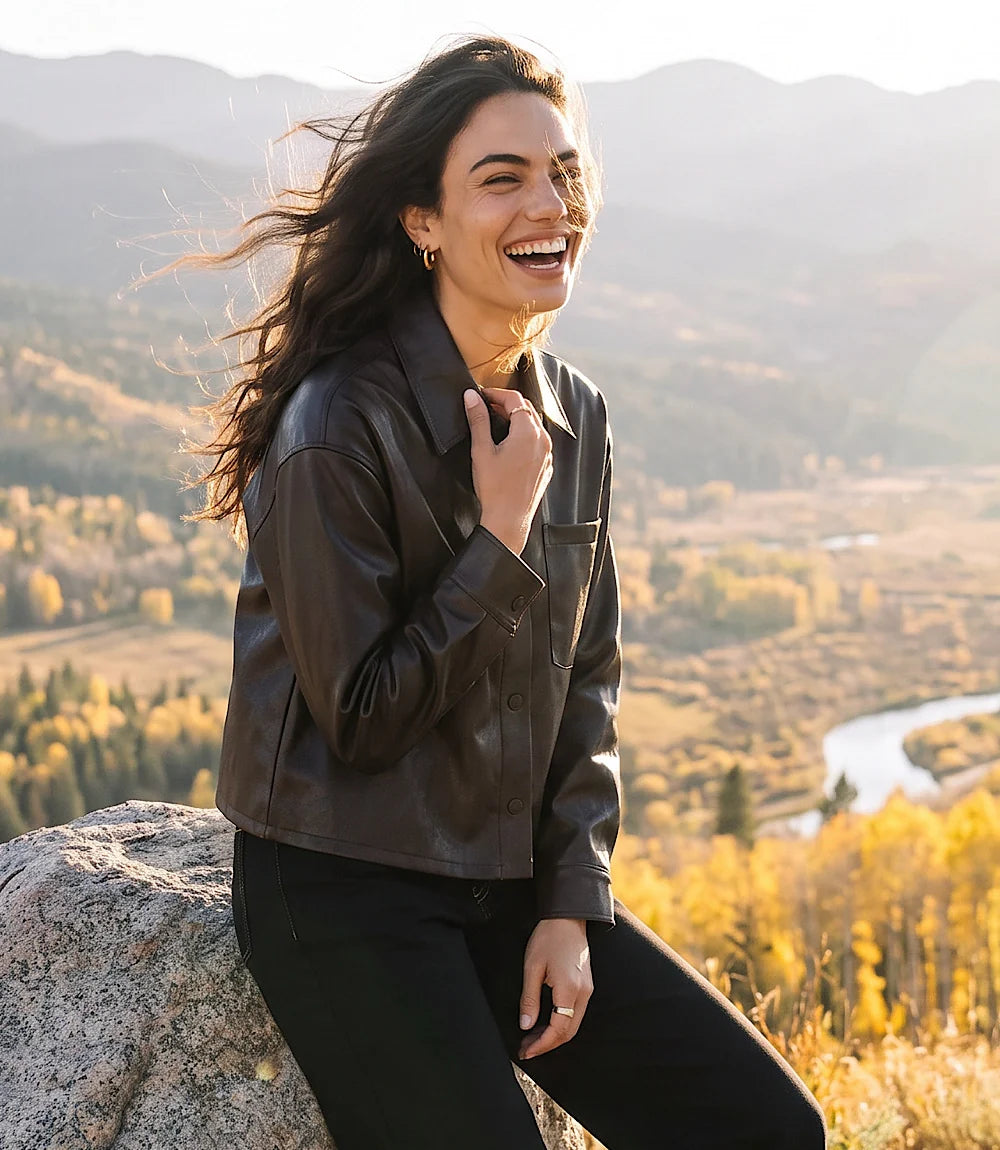 Karen Kane Faux Leather Button-Up Shirt