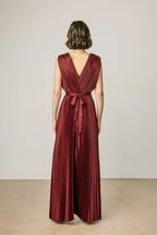 Dress Forum - Pleated Satin V Neck Maxi Dress