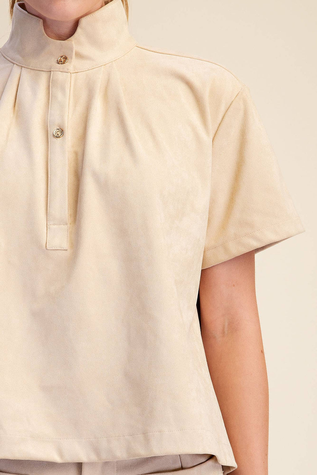 Glam   Stand Collar Short Sleeve Shirt