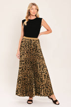 Flying Tomato leopard print woven pleated maxi skirt