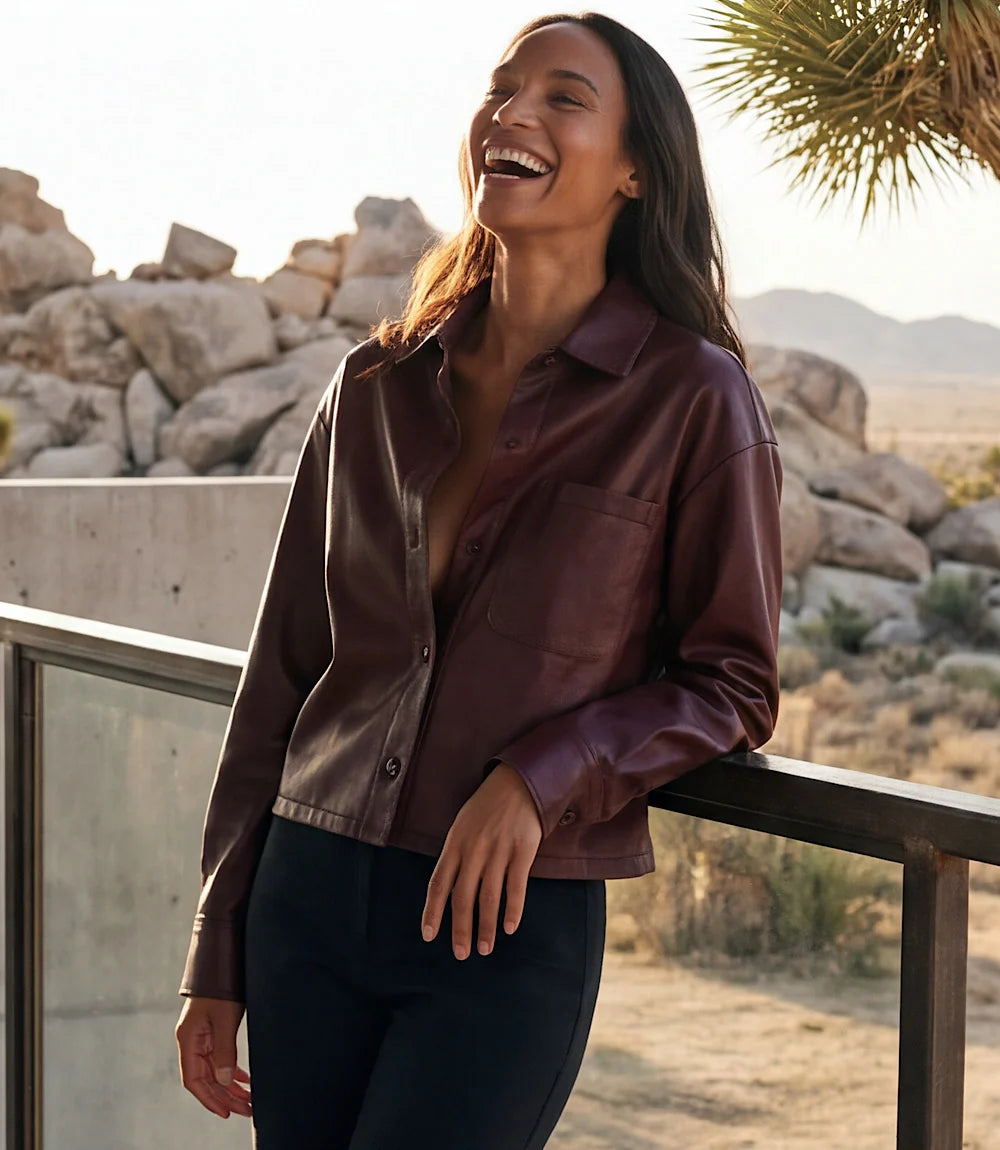 Karen Kane Faux Leather Button-Up Shirt