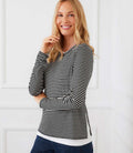 Karen Kane L/S Stripe Double Layer Side-Slit Top