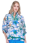 Jade Melody Tam Stand Collar Puff Sleeve Top Wandering Bloom