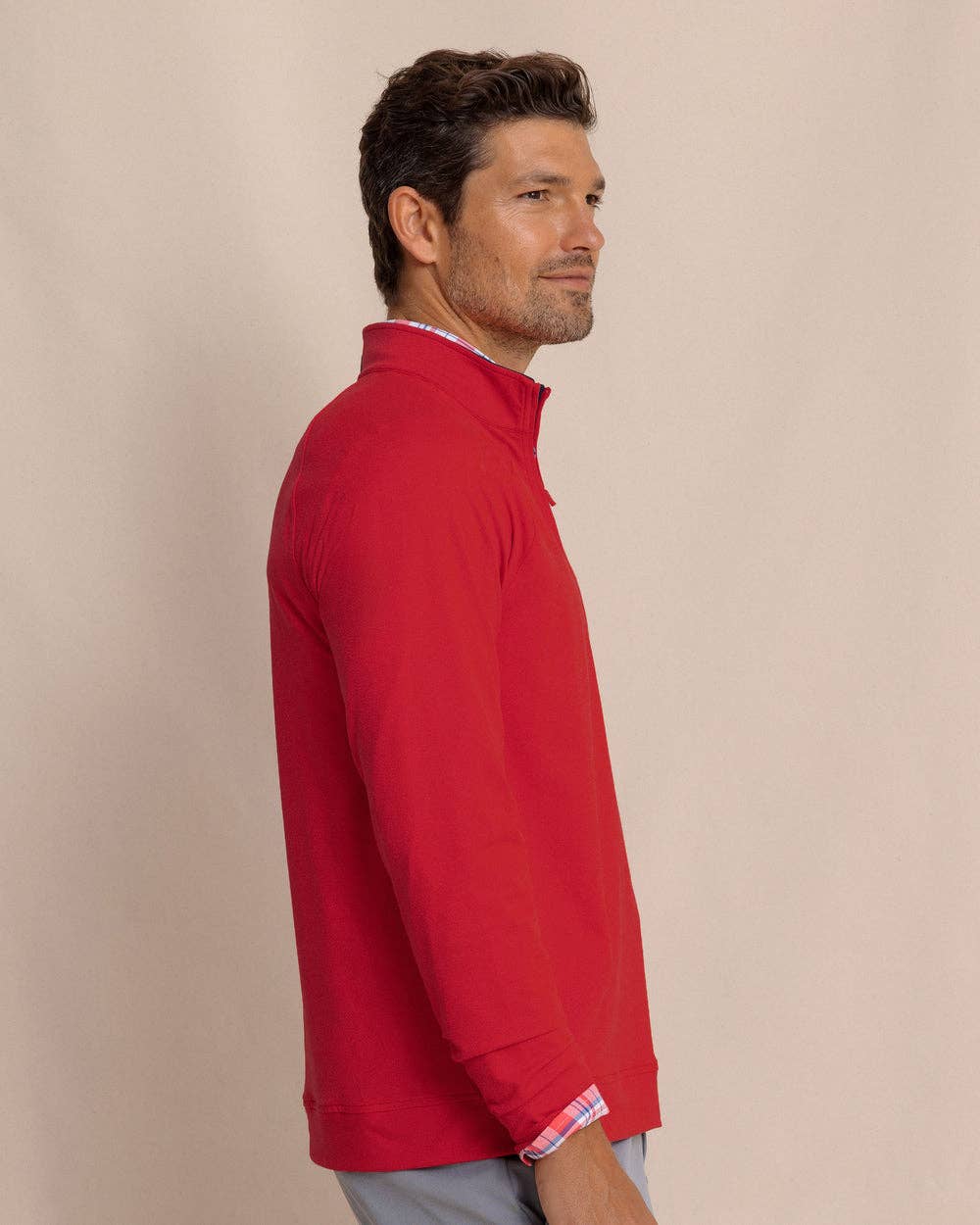 Southern Tide  Cruiser Heather Quarter Zip Pullover  Heather Crab Red