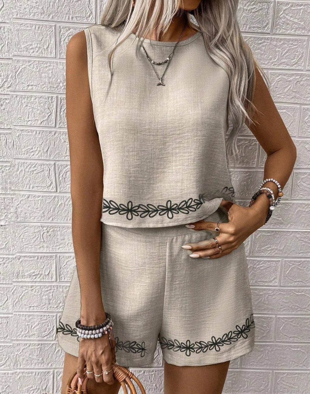 Rosa Clothing Boho Print Sleeveless Top Shorts Set Vest 2-Piece Set