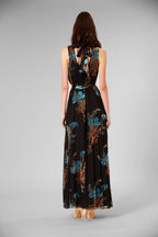 Julia Jordan - Tie Neck Velvet Print Overlay Dress