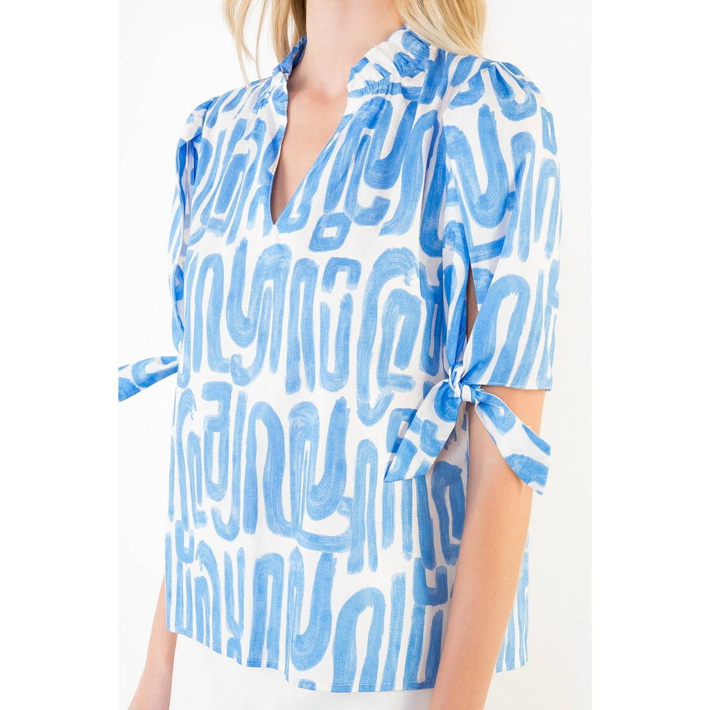 THML - Short Sleeve Abstract Pattern V-Neck Top