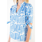 THML - Short Sleeve Abstract Pattern V-Neck Top