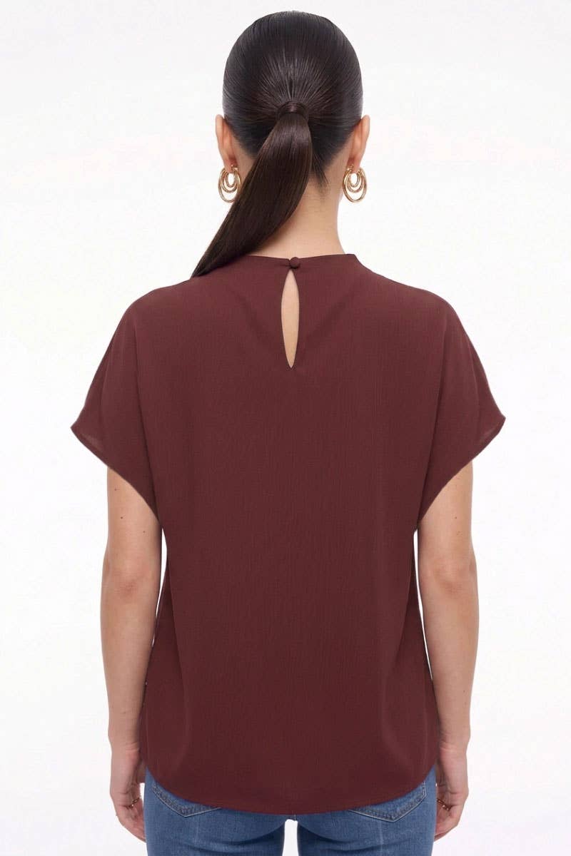 Naked Zebra - Mock Neck Draped Textured Satin Blouse