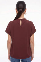 Naked Zebra - Mock Neck Draped Textured Satin Blouse