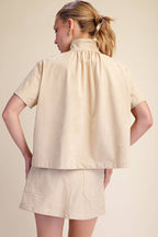Glam   Stand Collar Short Sleeve Shirt