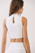 TCEC - CT9727-Scalloped Detail Sleeveless High Neck Crop Top